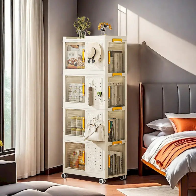 4-Tier Rolling Storage bookcase with Wheels for Living room, Office