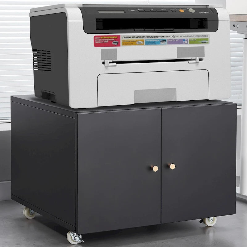 Black 2 Door Steel Copier Stand Mobile File Pedestal