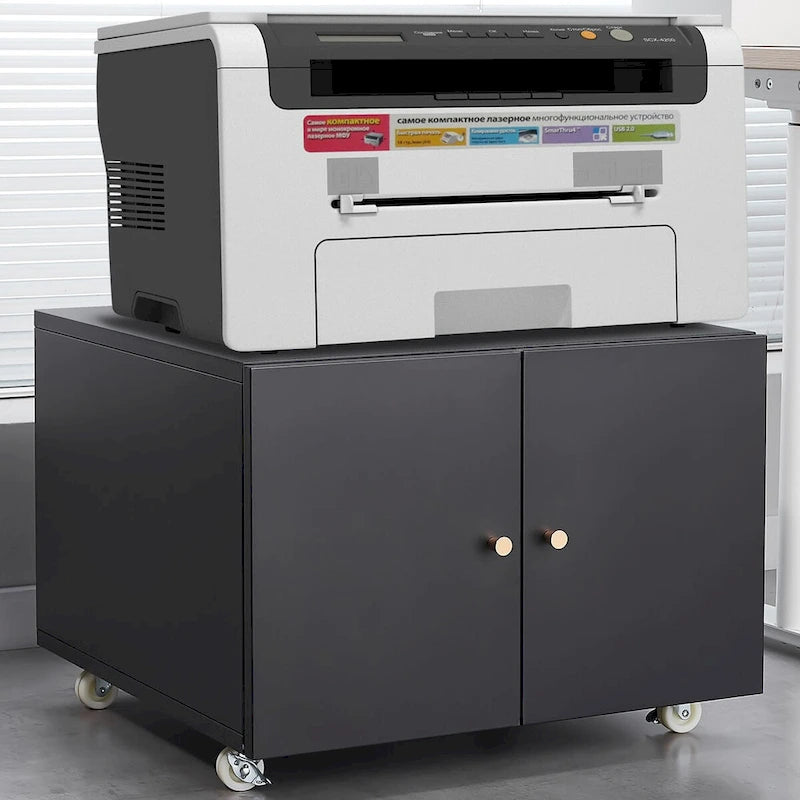 Black 2 Door Steel Copier Stand Mobile File Pedestal