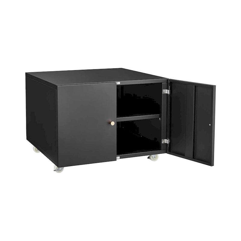 Black 2 Door Steel Copier Stand Mobile File Pedestal