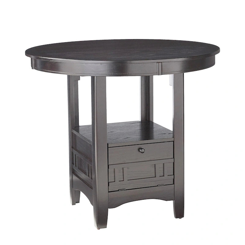 Round Wooden Dining Table with Storage Space in Gray