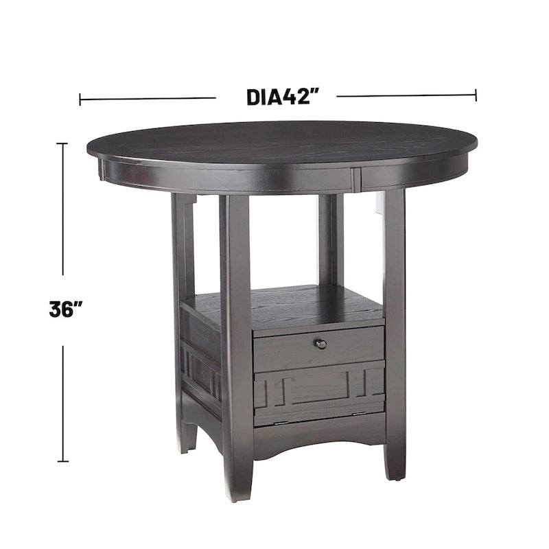 Round Wooden Dining Table with Storage Space in Gray