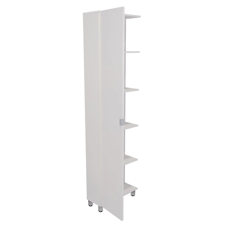 Corner Cabinet Womppi, Five Open Shelves, Single Door, White Finish,High quality and durable
