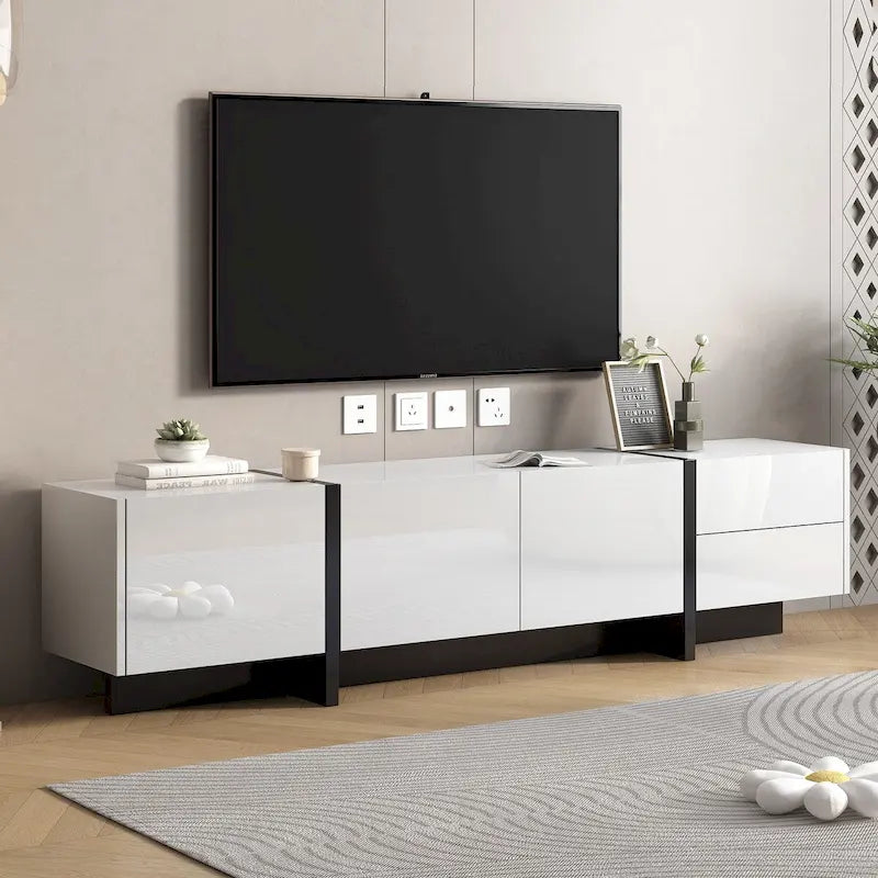 Siavonce White & Black Contemporary Rectangle Design TV Stand - 74.8W x 13.7D x 17.7H
