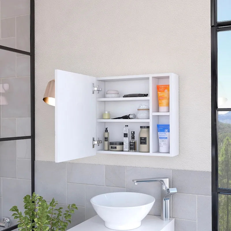 Medicine Cabinet Viking, Three Internal Shelves, Single Door, Two External Shelves, Black Wengue Finish