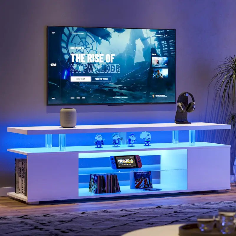 Center Media Storage Console Table with Large Side Cabinet for Living Room - 63.00L * 16W * 21H