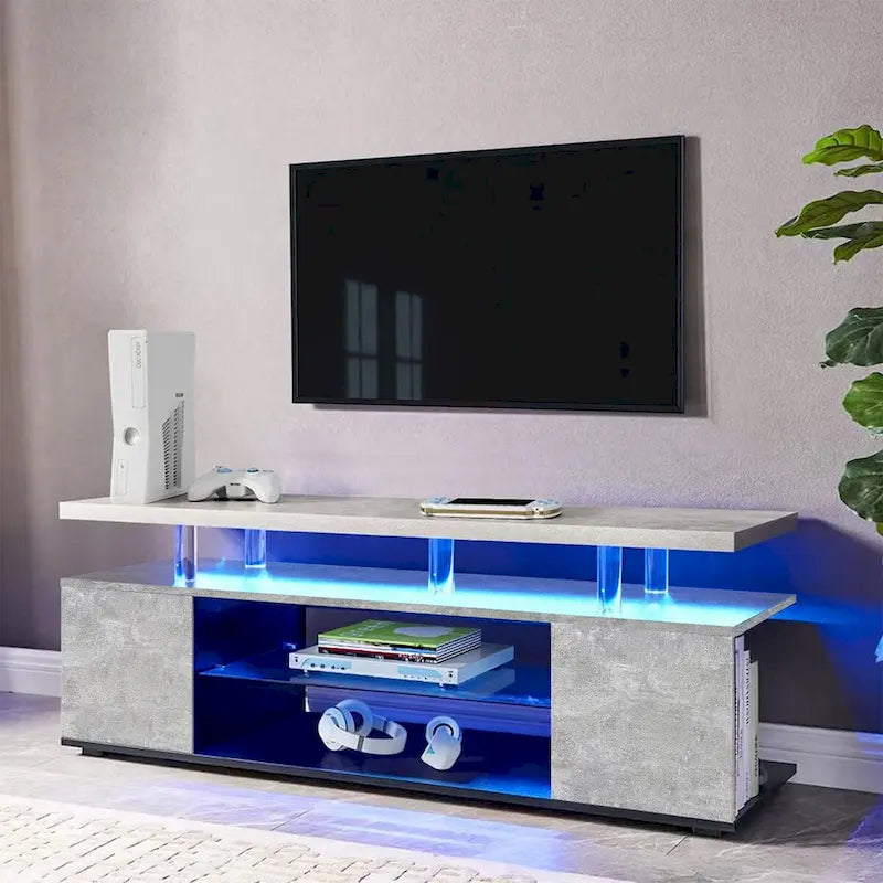 Center Media Storage Console Table with Large Side Cabinet for Living Room - 63.00L * 16W * 21H