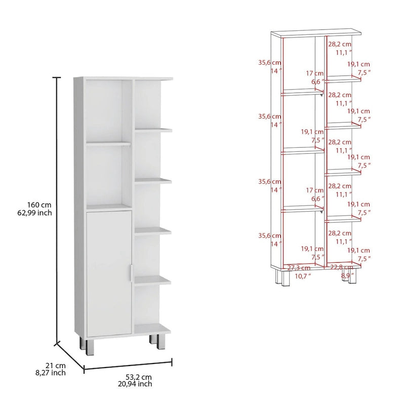 Linen 63-inch High Bathroom Cabinet Linen Storage Cabinet with Seven Open Shelves