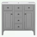 Bathroom Vanity with Ceramic Basin, Two Cabinets and Five Drawers