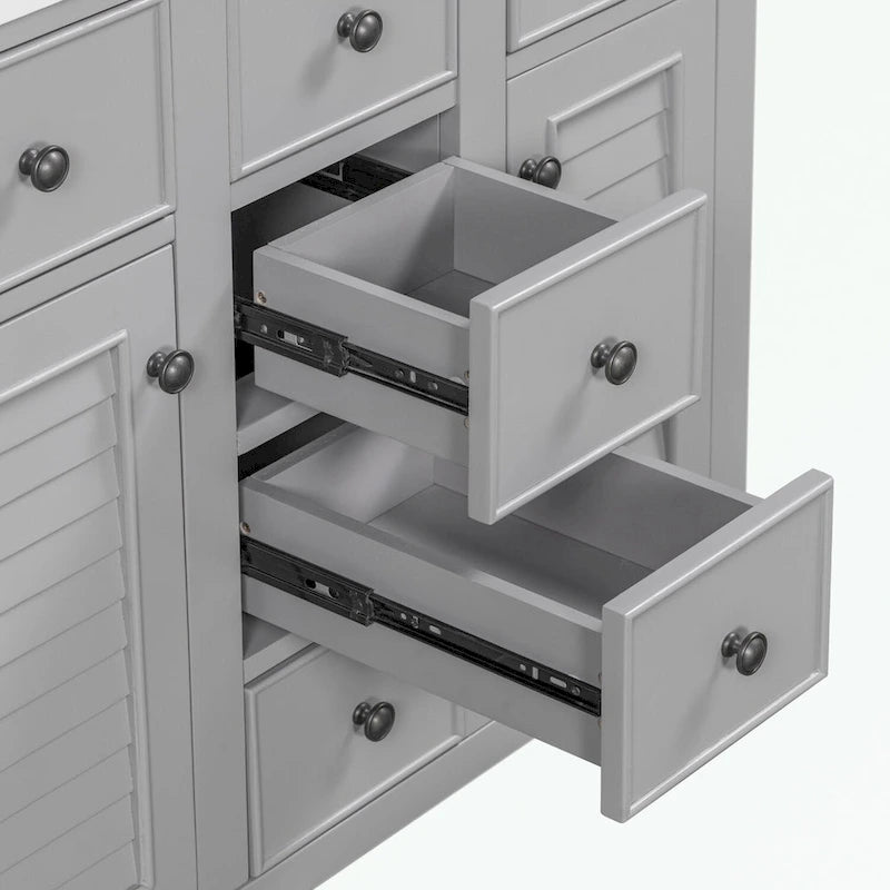 Bathroom Vanity with Ceramic Basin, Two Cabinets and Five Drawers