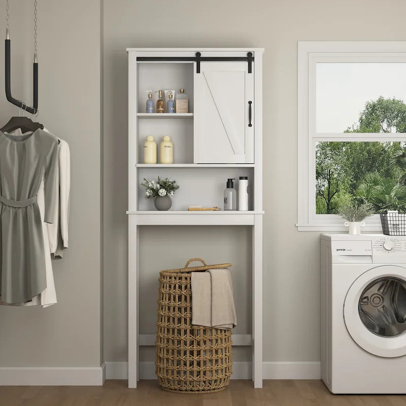 Bathroom Storage Cabinet Over Toilet with Adjustable Shelves Barn Door