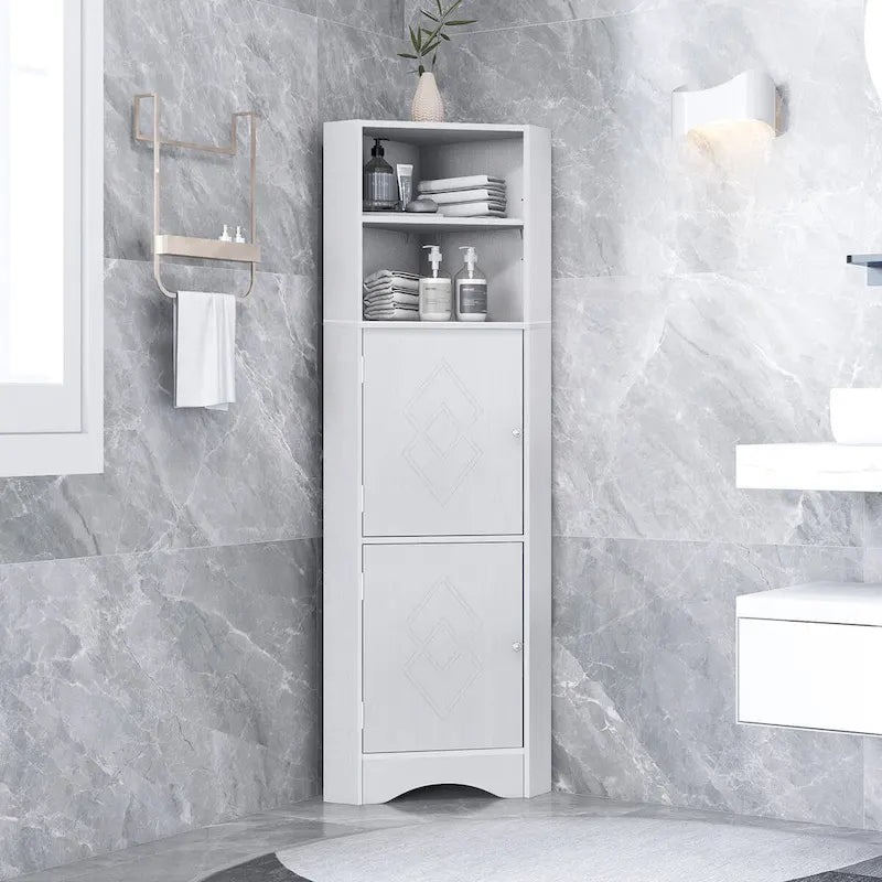 5 Tier Wooden Freestanding Tower Cabinet Tall Bathroom Storage Cabinet