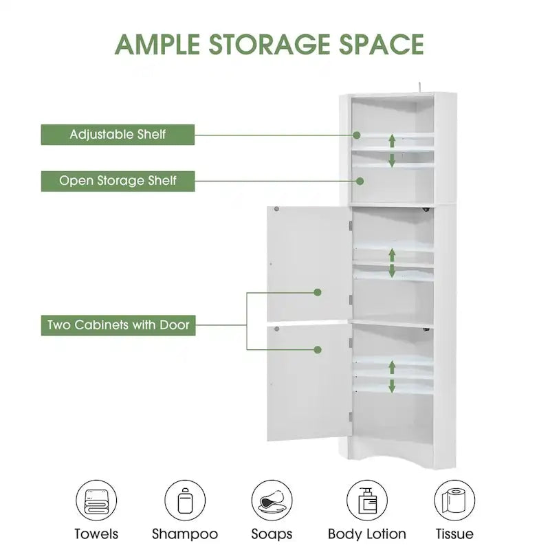 5 Tier Wooden Freestanding Tower Cabinet Tall Bathroom Storage Cabinet