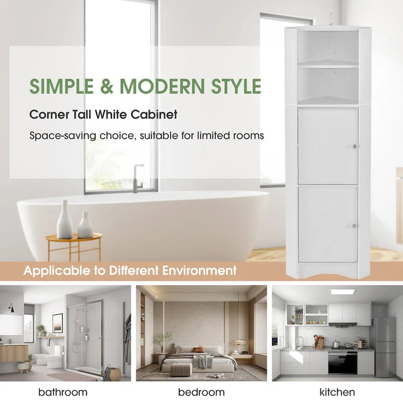5 Tier Wooden Freestanding Tower Cabinet Tall Bathroom Storage Cabinet