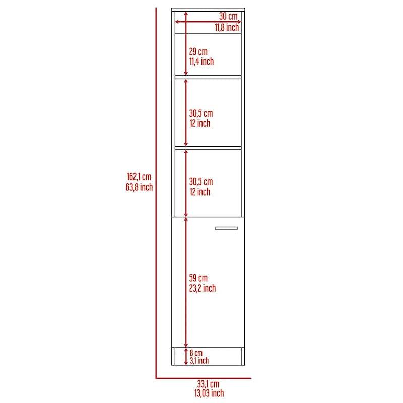 Bathroom Linen Cabinet with 3 Shelves,Single Door