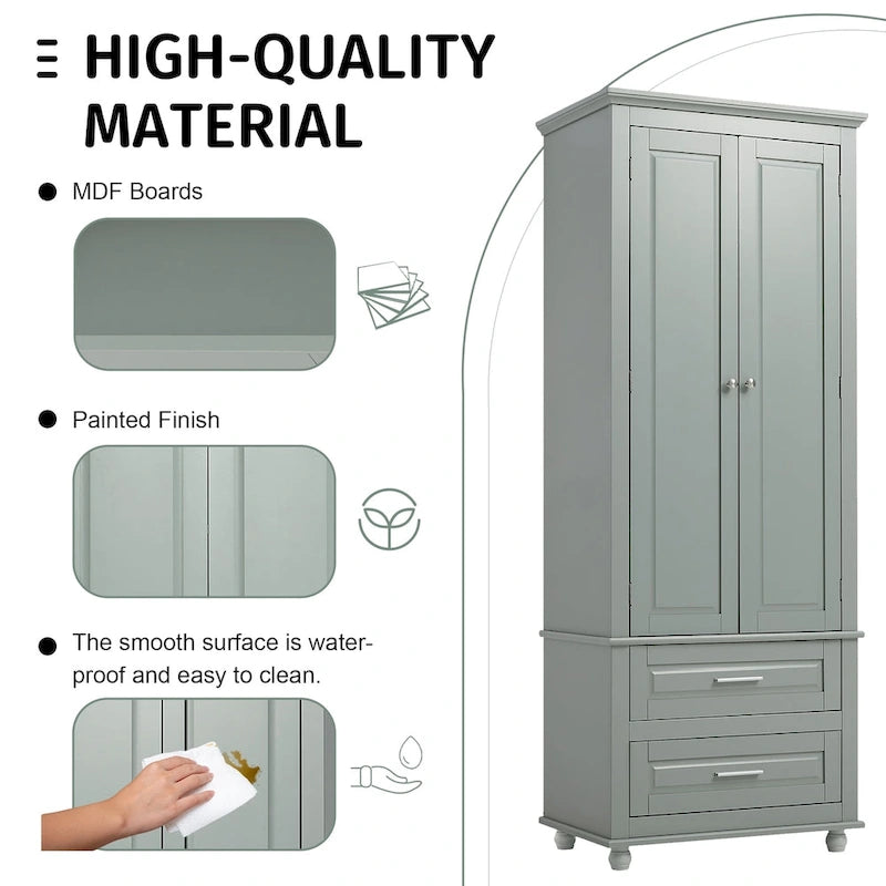 Tall Storage Cabinet with Two Drawers for Bathroom/Office, Grey