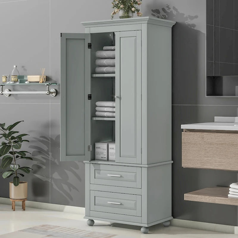 Tall Storage Cabinet with Two Drawers for Bathroom/Office, Grey
