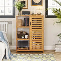 Bathroom Cabinet Bamboo Storage Cabinet with Doors and 3 Side Shelves - 6.3D x 14.4W x 36H