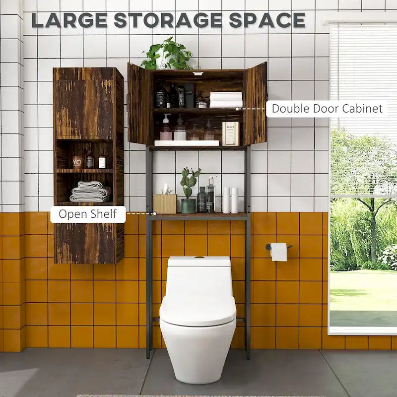 Industrial Over The Toilet Storage Cabinet with Double Door Cupboard and Adjustable Shelf