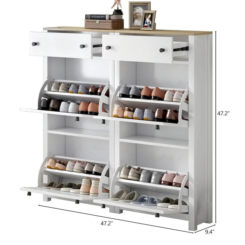 Wood Pattern Top Shoe Cabinet with Flip Drawers and Adjustable Panel