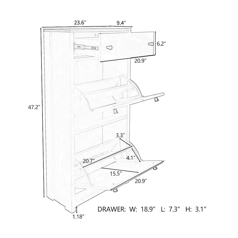 Wood Pattern Top Shoe Cabinet with Flip Drawers and Adjustable Panel