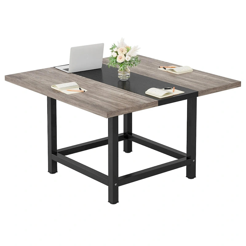 Small Conference Room Table for 4 People, Square 40- Inches Wood Desk for Home Office - 39-inch D