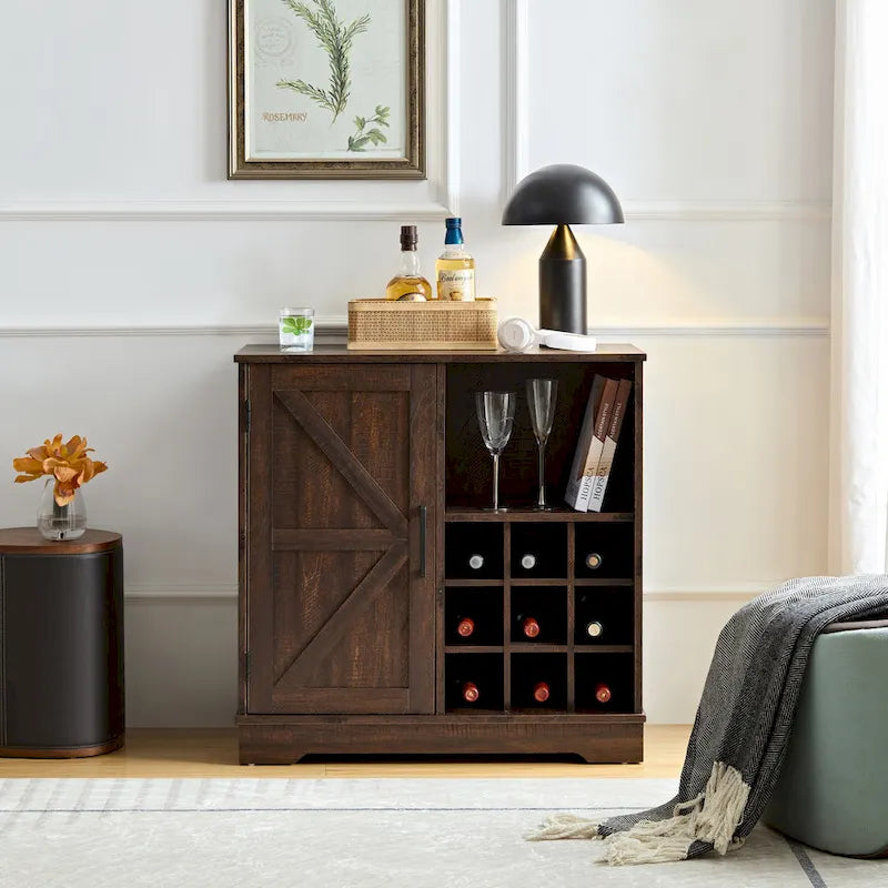Farmhouse Sideboard Cabinet with Wine Rack, Drawer & Adjustable Shelves