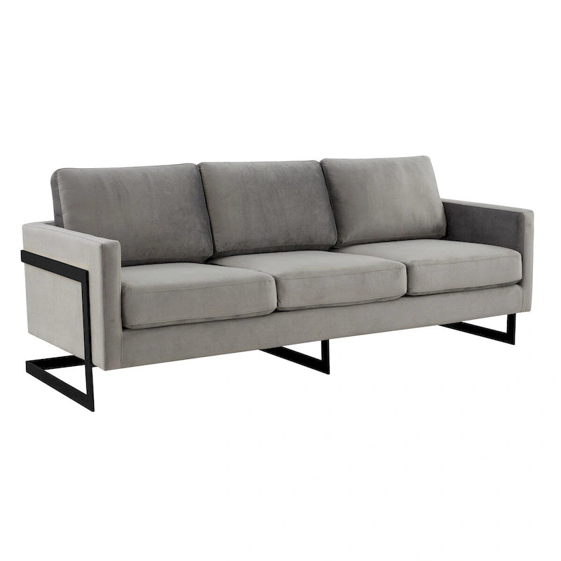 Leisuremod Lincoln 3-Seater Upholstered Velvet Sofa with Black Stainless-Steel Base
