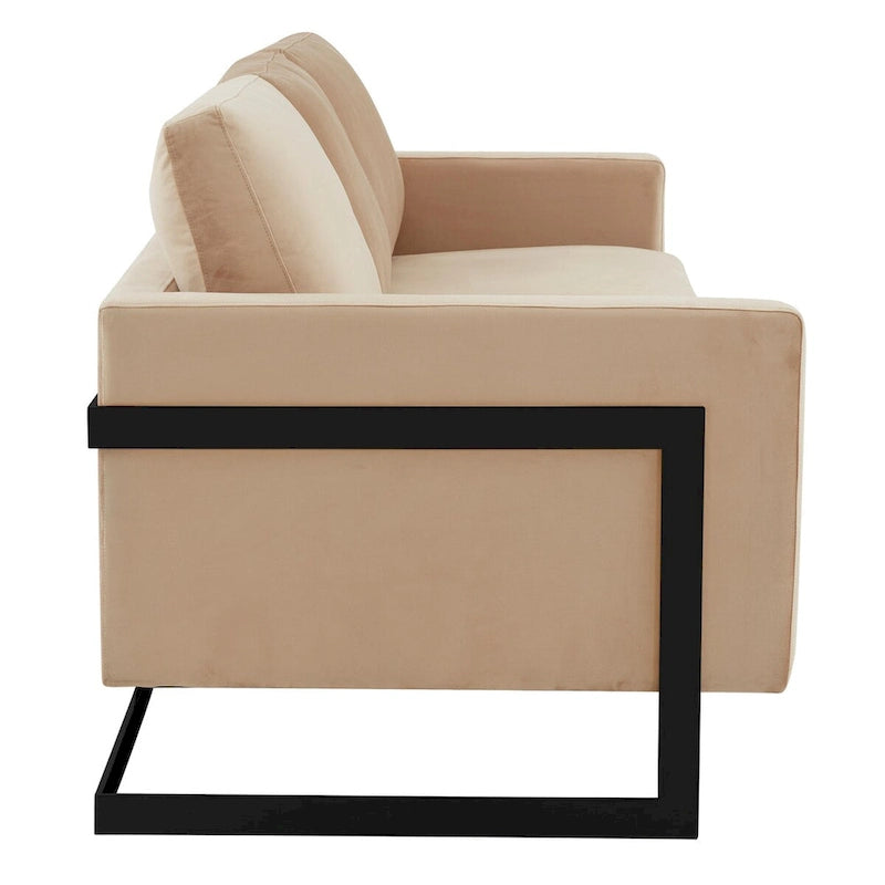 Leisuremod Lincoln 3-Seater Upholstered Velvet Sofa with Black Stainless-Steel Base