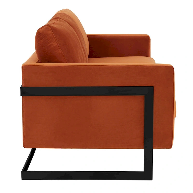 Leisuremod Lincoln 3-Seater Upholstered Velvet Sofa with Black Stainless-Steel Base