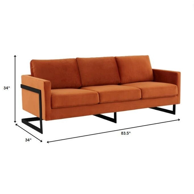 Leisuremod Lincoln 3-Seater Upholstered Velvet Sofa with Black Stainless-Steel Base