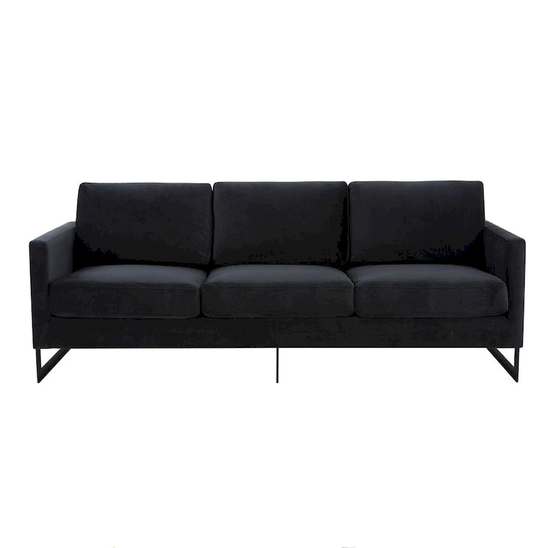 Leisuremod Lincoln 3-Seater Upholstered Velvet Sofa with Black Stainless-Steel Base