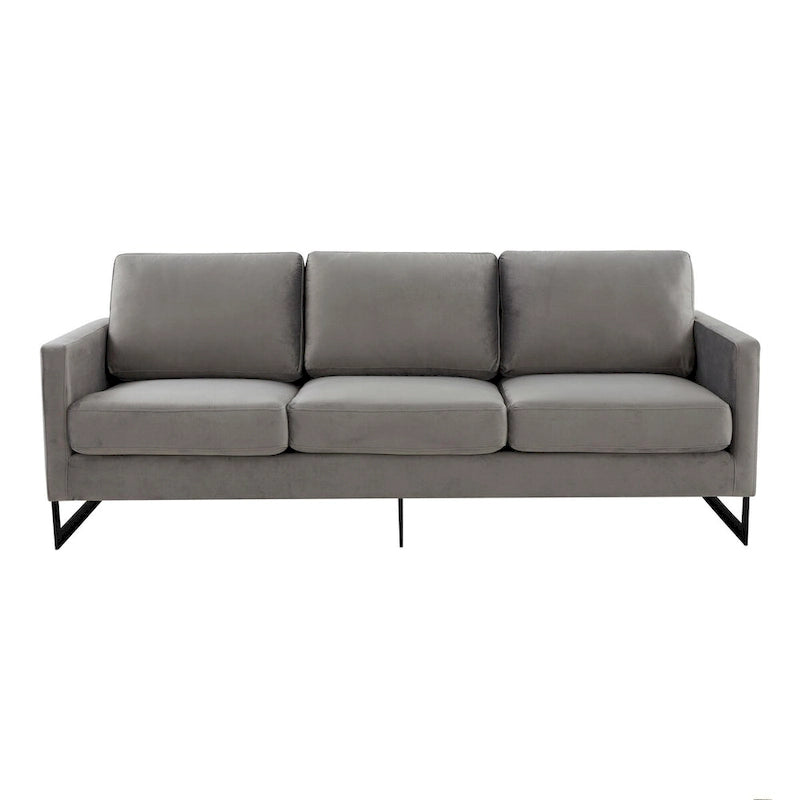 Leisuremod Lincoln 3-Seater Upholstered Velvet Sofa with Black Stainless-Steel Base