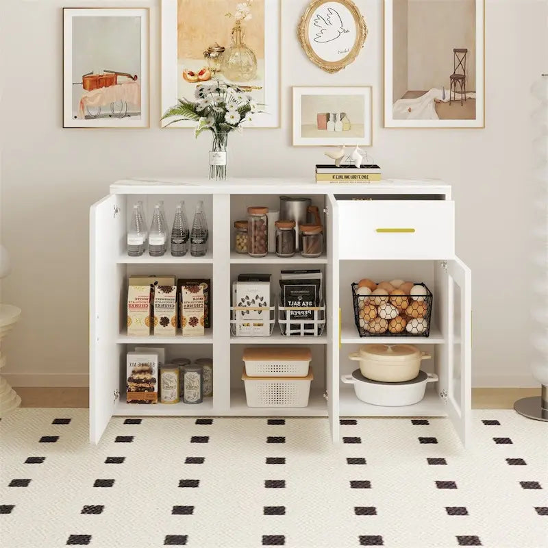 Modern Wood Buffet Cabinet with Doors and Drawers