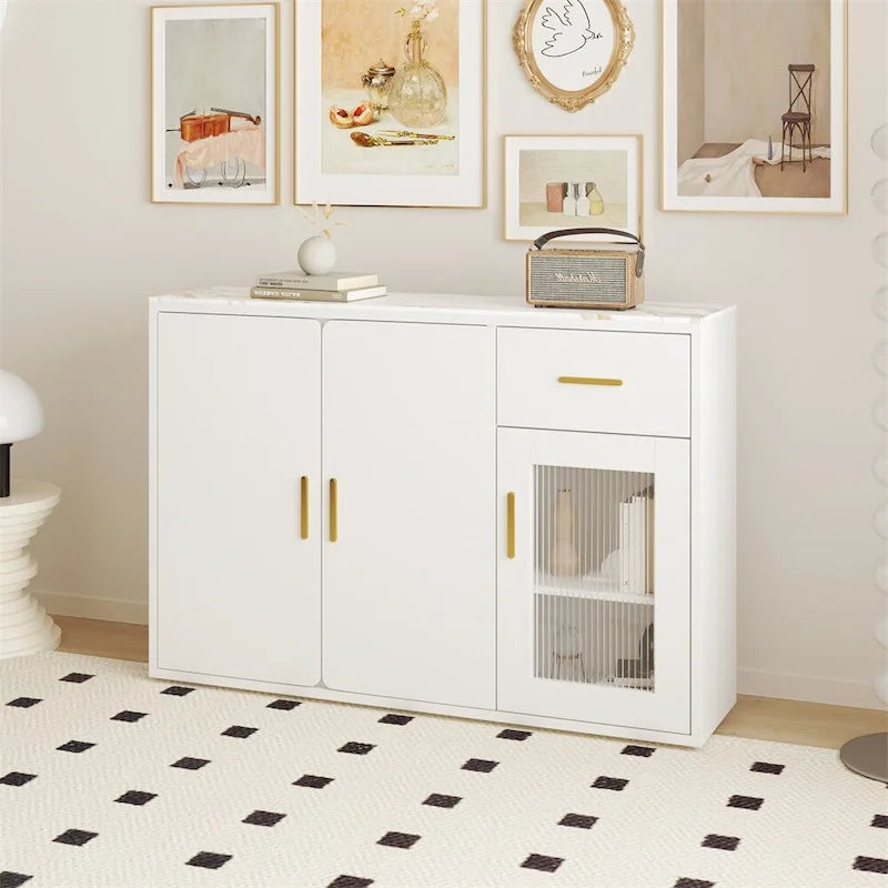 Modern Wood Buffet Cabinet with Doors and Drawers
