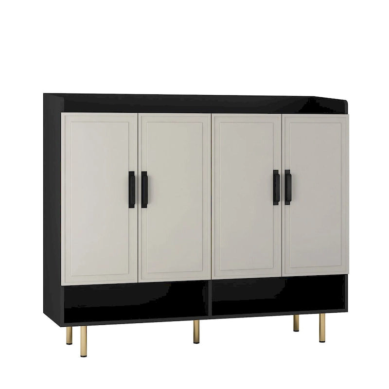 Shoe Cabinet,4 Doors Large Modern Shoe Storage Organizer Cabinet, Adjustable Shelves for Entryway Slim Black Shoe Rack Cabinet