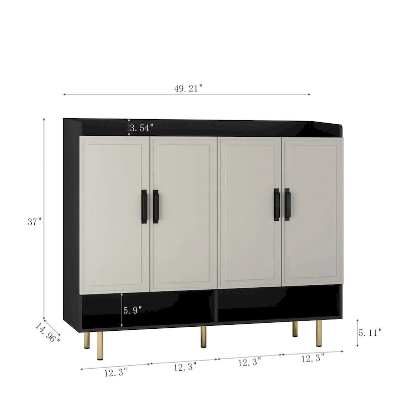 Shoe Cabinet,4 Doors Large Modern Shoe Storage Organizer Cabinet, Adjustable Shelves for Entryway Slim Black Shoe Rack Cabinet