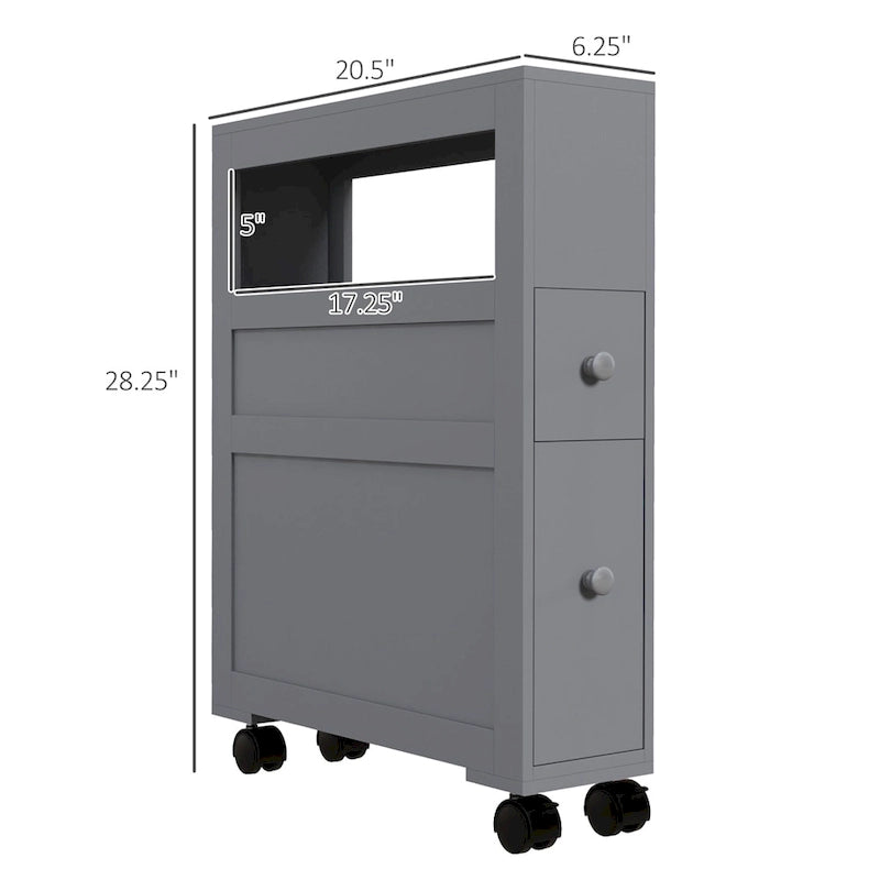 6.25x20.5x28.25 Wood Rolling Narrow Bathroom Side Storage Cabinet