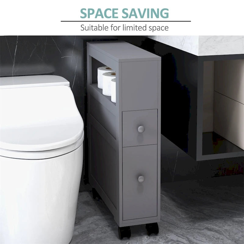 6.25x20.5x28.25 Wood Rolling Narrow Bathroom Side Storage Cabinet