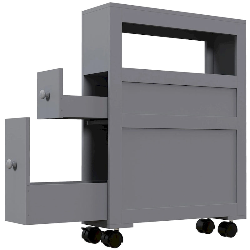 6.25x20.5x28.25 Wood Rolling Narrow Bathroom Side Storage Cabinet