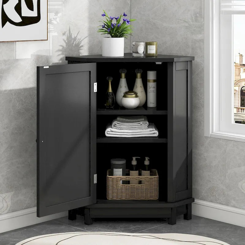 Triangle Corner Bathroom Storage Cabinet with Adjustable Shelf