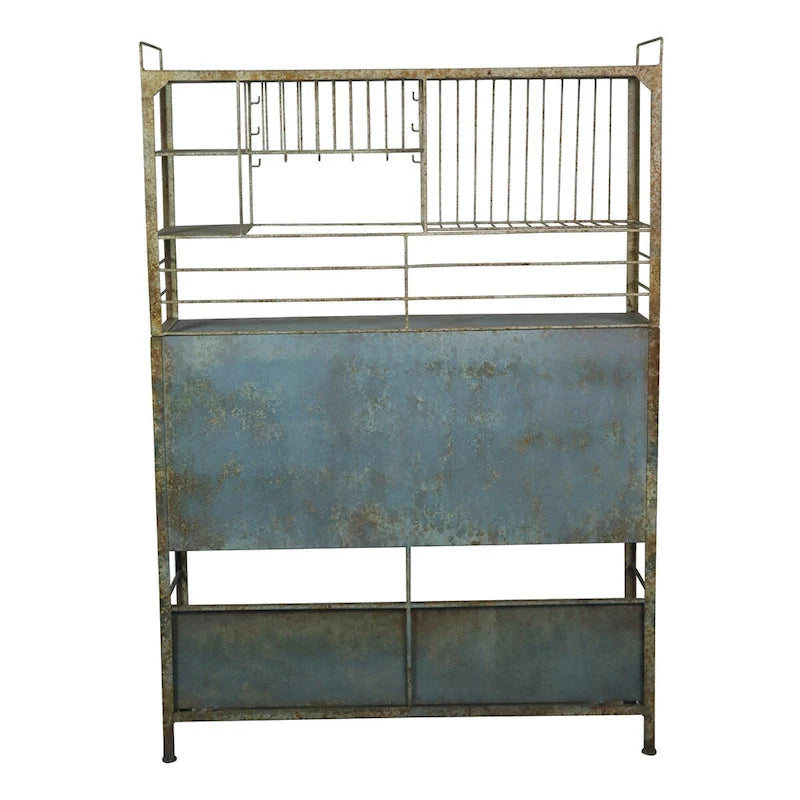 Heavily Distressed Metal Cabinet with Slatted Shelves