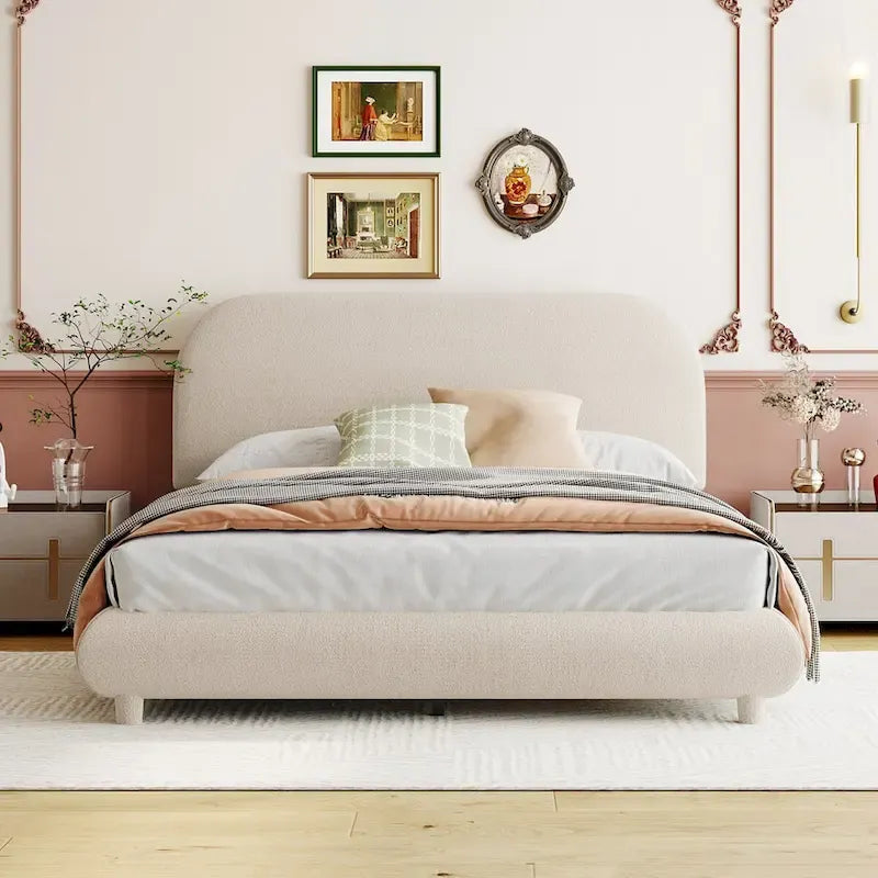 Teddy Fleece Full Size Upholstered Platform Bed with Thick Fabric