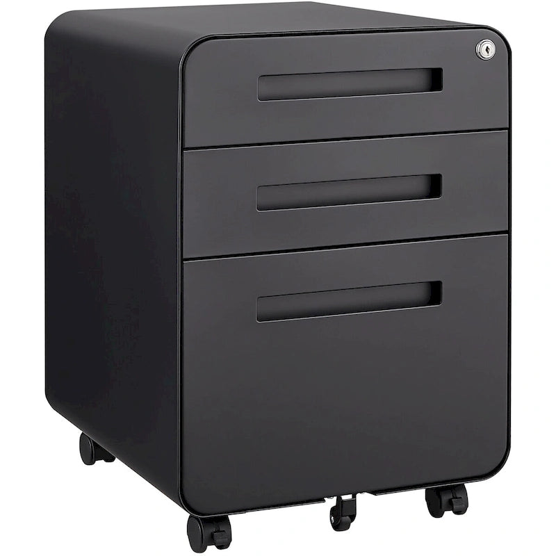 3 Drawer Mobile File Cabinet,Versatile Cabinet,5 Wheel Design Anti-Tilting Cold Rolled Steel Waterproof Moisture-Proof Black