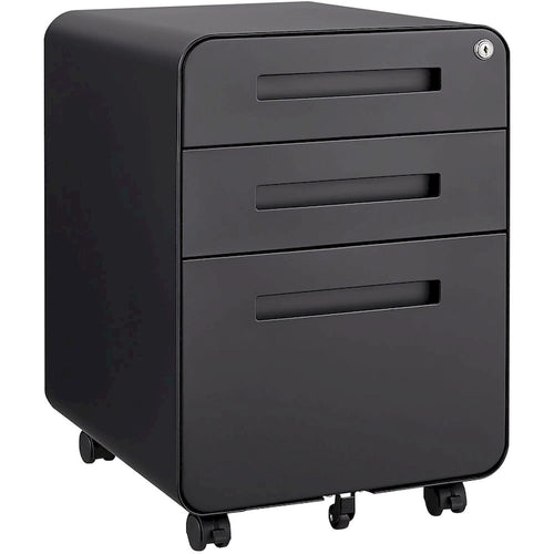 3 Drawer Mobile File Cabinet,Versatile Cabinet,5 Wheel Design Anti-Tilting Cold Rolled Steel Waterproof Moisture-Proof Black