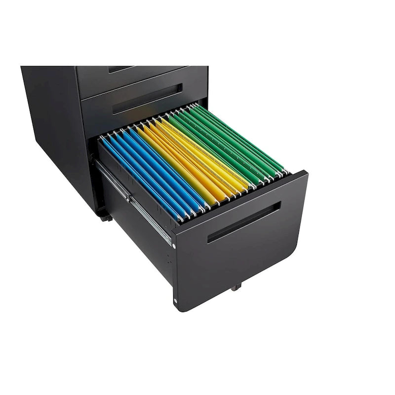 3 Drawer Mobile File Cabinet,Versatile Cabinet,5 Wheel Design Anti-Tilting Cold Rolled Steel Waterproof Moisture-Proof Black