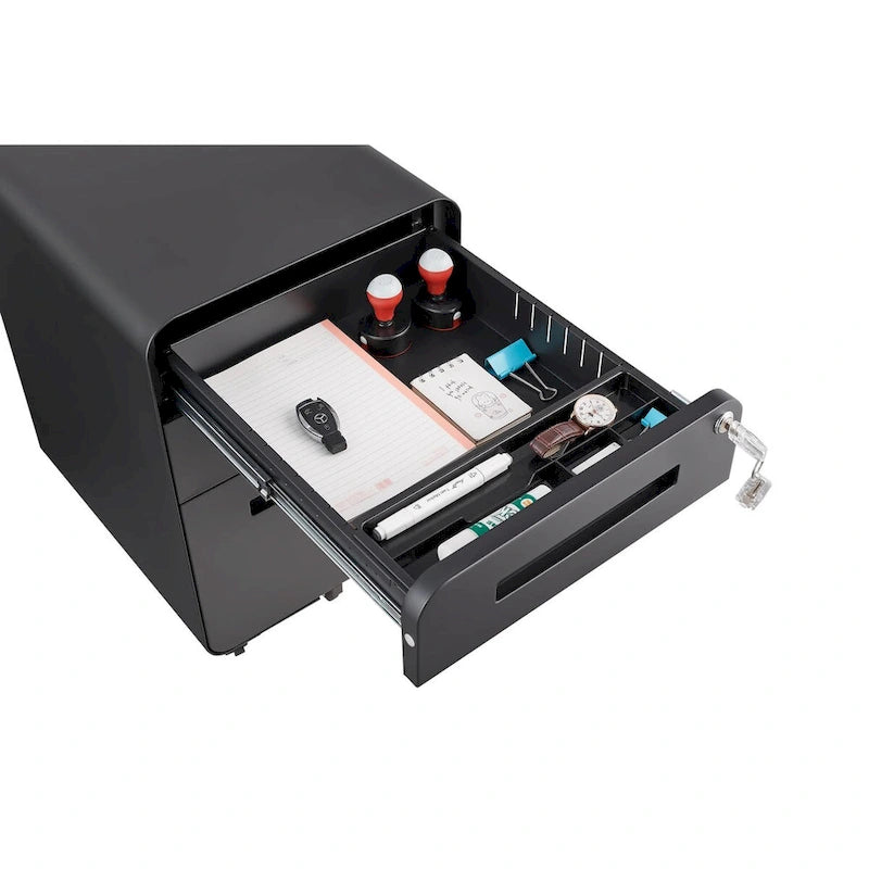 3 Drawer Mobile File Cabinet,Versatile Cabinet,5 Wheel Design Anti-Tilting Cold Rolled Steel Waterproof Moisture-Proof Black