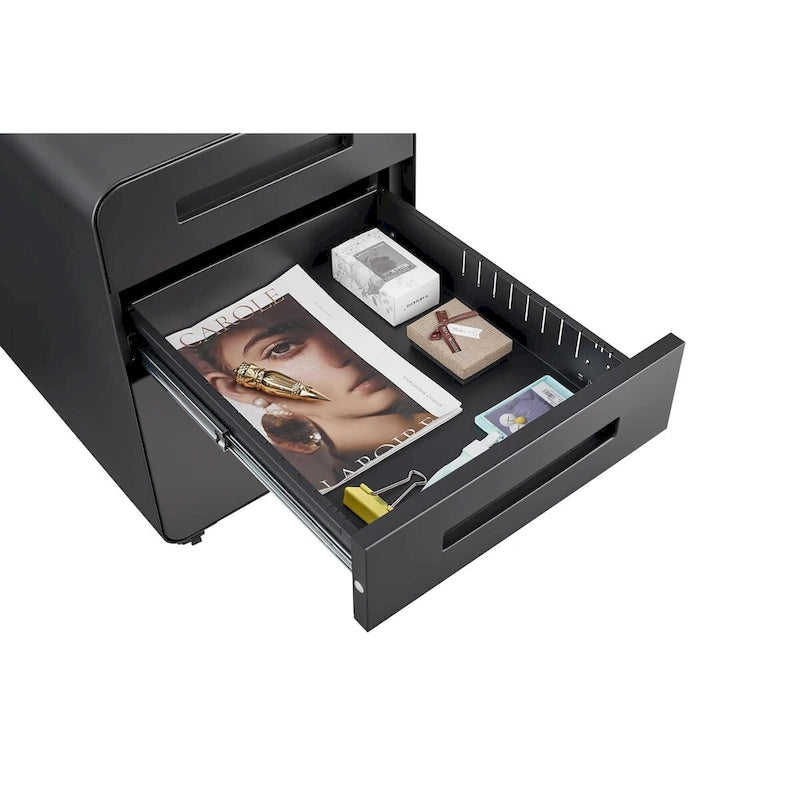 3 Drawer Mobile File Cabinet,Versatile Cabinet,5 Wheel Design Anti-Tilting Cold Rolled Steel Waterproof Moisture-Proof Black