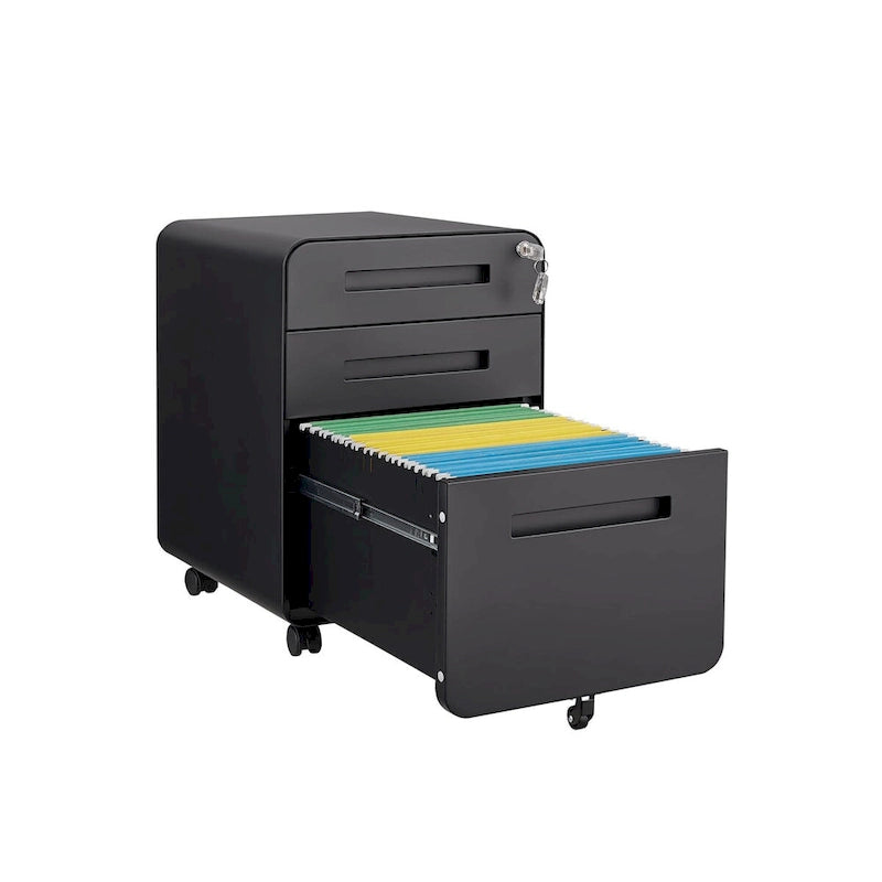 3 Drawer Mobile File Cabinet,Versatile Cabinet,5 Wheel Design Anti-Tilting Cold Rolled Steel Waterproof Moisture-Proof Black
