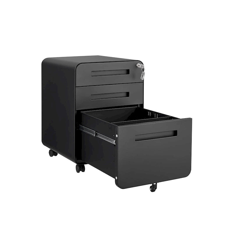 3 Drawer Mobile File Cabinet,Versatile Cabinet,5 Wheel Design Anti-Tilting Cold Rolled Steel Waterproof Moisture-Proof Black